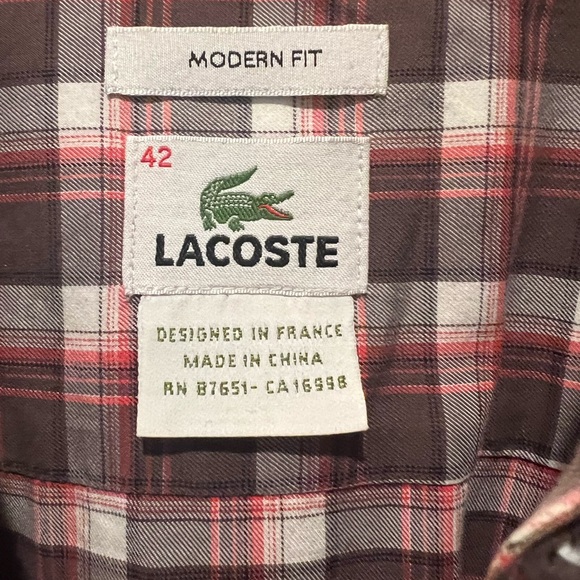 Lacoste Men's Multi color Plaid Long sleeve Button down Shirt 42 (large) - Picture 3 of 4